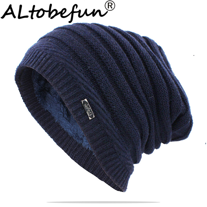 ALTOBEFUN-남성 스컬리 비니 겨울 모자 모자, 따뜻하고 두꺼운 인조 모피 비니 니트 모자 BHT141